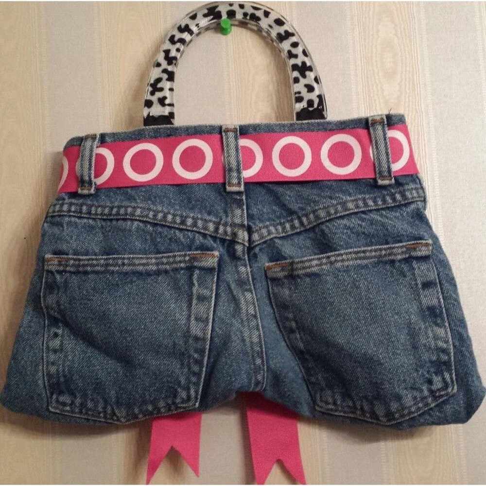 REAL Blue Denim LEGENDARY GOLD Short Shorts PURSE HANDBAG SUPER COOL !! - Picture 6 of 12